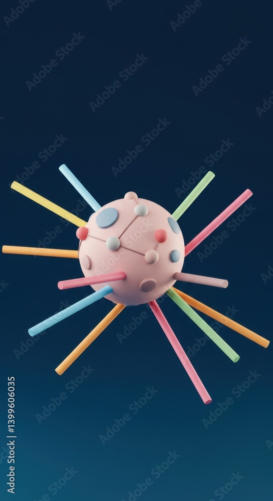Poster abstract 3d render colorful sphere with extending lines digital art design graphic