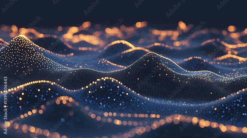 Aufkleber abstract digital landscape of interconnected particles, creating undulating hills and valleys with g