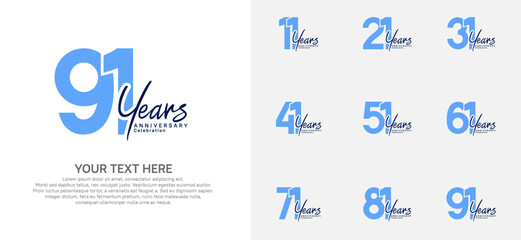 Anniversary logo set vector design, blue color for celebration event