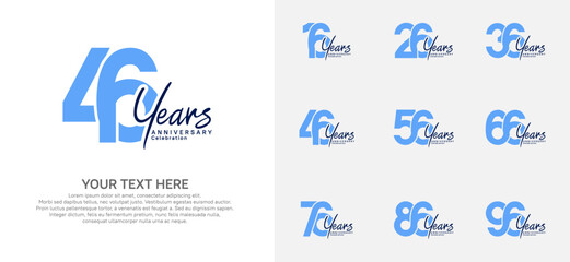 Anniversary logo set vector design, blue color for celebration event