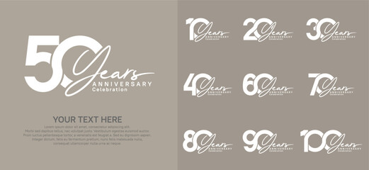 Anniversary logo set vector design, white color for celebration event