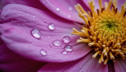 Obraz premium Macro photo of an alpine flower, its petals covered in delicate morning dew droplets.