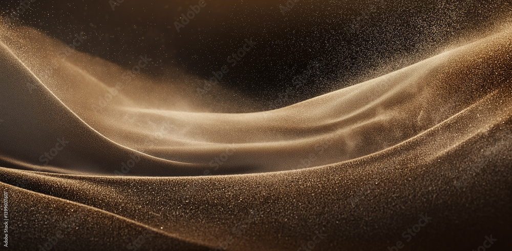 Poster golden wavy lines with a fine grain texture, forming an elegant abstract pattern.