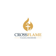 Obraz premium CrossFlame Christian Logo: Catholic Cross and Merciful Fire Symbol for Religious Brands and Faith Ministries