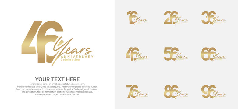 Anniversary logo set vector design, golden color for celebration event