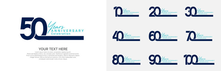 Anniversary logo set vector design, blue color for celebration event