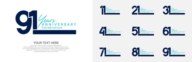 Anniversary logo set vector design, blue color for celebration event