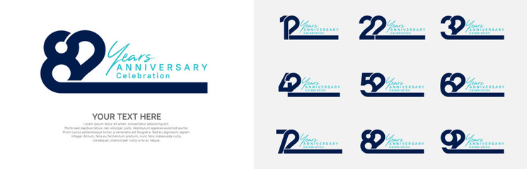 Fototapeta premium Anniversary logo set vector design, blue color for celebration event