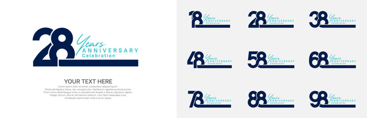 Anniversary logo set vector design, blue color for celebration event