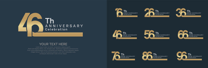 Anniversary logo set vector design, gold and silver color for celebration event