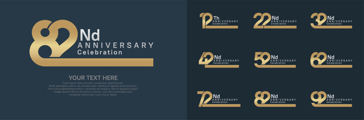 Anniversary logo set vector design, gold and silver color for celebration event
