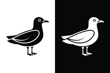 Flat Seagull Icon. Clean Vector Illustration on Black and White Background