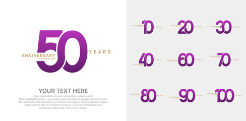 Anniversary logo set vector design, purple color for celebration event