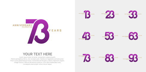 Anniversary logo set vector design, purple color for celebration event
