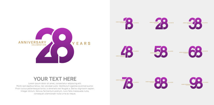 Anniversary logo set vector design, purple color for celebration event