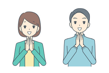 手を合わせる男性と女性
