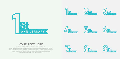 Anniversary logo set vector design, blue color for celebration event