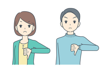 親指を下げて否定する男性と女性