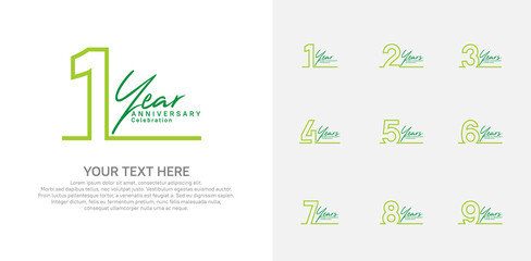 Naklejka premium Anniversary logo set vector design, green color for celebration event