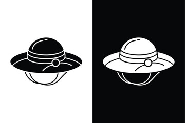 Black and White Sun Hat Glyph Icon. Modern Vector Design for Outdoors