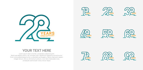 Naklejka premium Anniversary logo set vector design, blue and orange color for celebration event