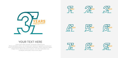 Anniversary logo set vector design, blue and orange color for celebration event