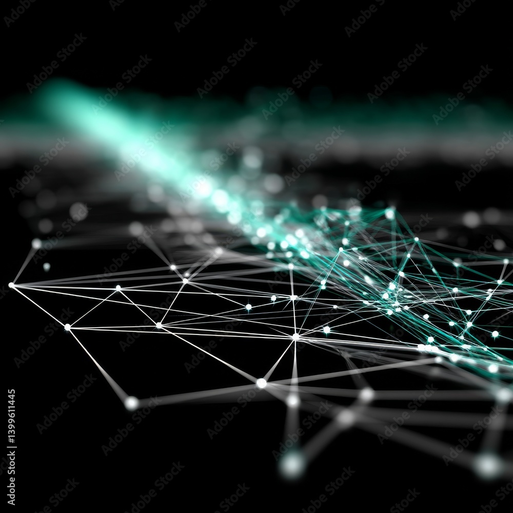 Aufkleber Abstract Teal Network: A Futuristic Interconnected Web on a Black Backdrop, Emphasizing Connectivity and Innovation
