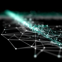 Fototapeta premium Abstract Teal Network: A Futuristic Interconnected Web on a Black Backdrop, Emphasizing Connectivity and Innovation