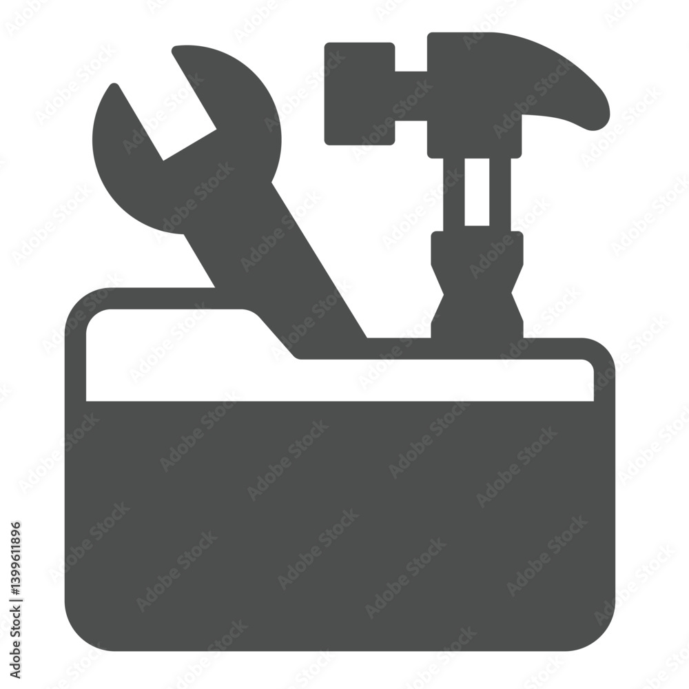 Poster folder with hammer and wrench solid icon, architect studio concept. vector graphics. repair toolbox,