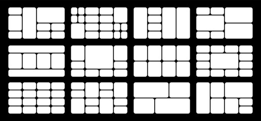 Rounded corners layout collection. Bento grid template for web design. White shapes for pictures or photo frame horizontal collage.
