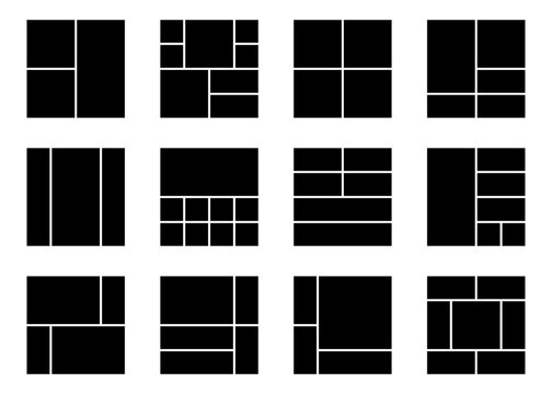 Creative layout grid templates collection. Black web UI UX design set. Pictures or photos frame square collage.