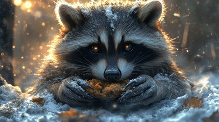 Enchanted Raccoon in Winter Wonderland