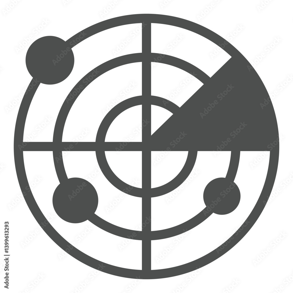 Poster ship navigation locator solid icon, marine navigation concept. vector graphics. radar with vessel lo