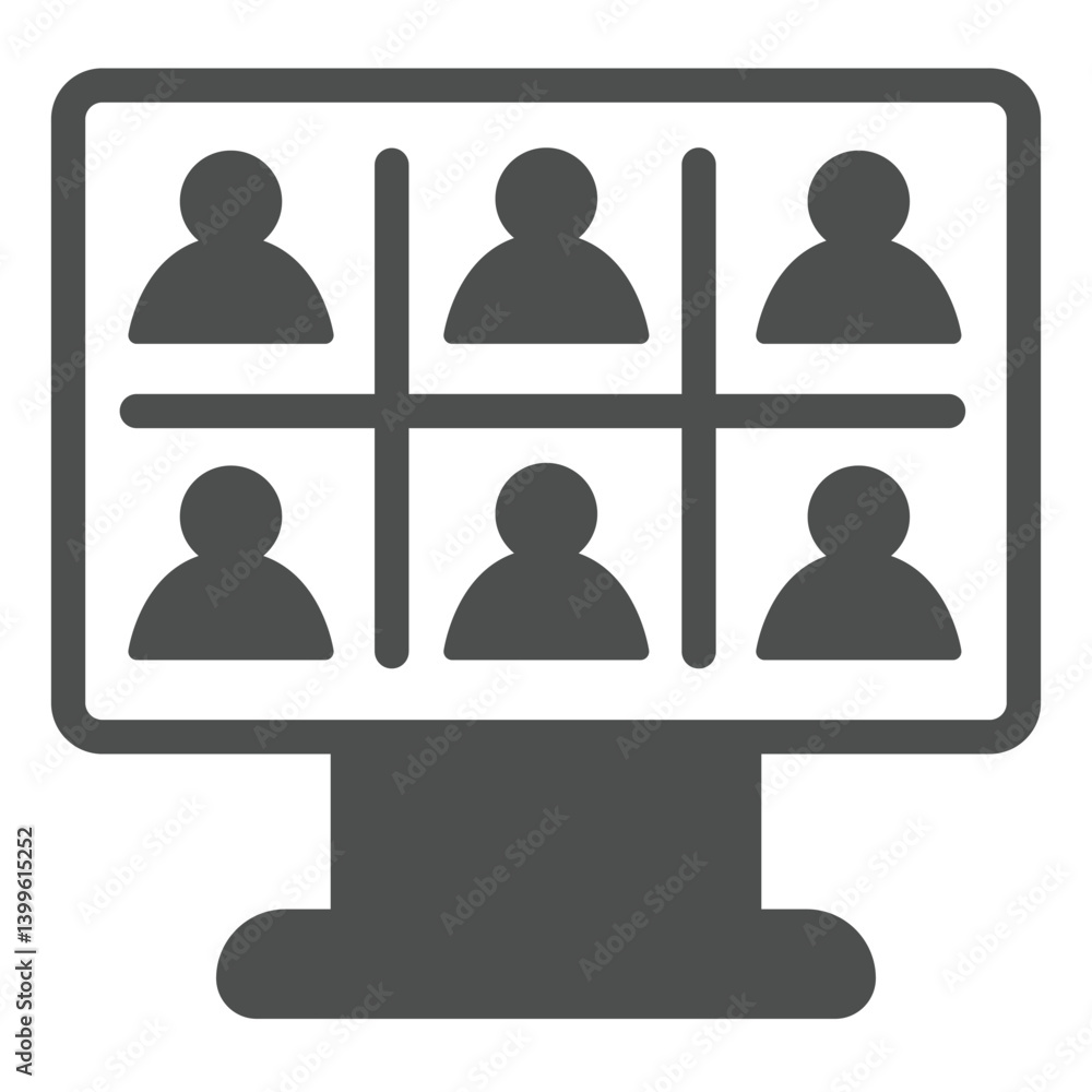 Poster monitor screen with team conference solid icon, remote work concept. vector graphics. display of onl