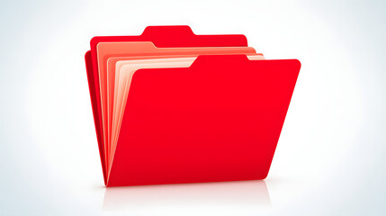A vibrant red folder with documents isolated on white background