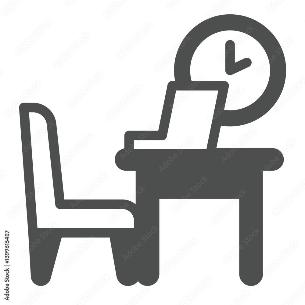 Poster table with chair and laptop solid icon, remote work concept. vector graphics. personal workplace wit