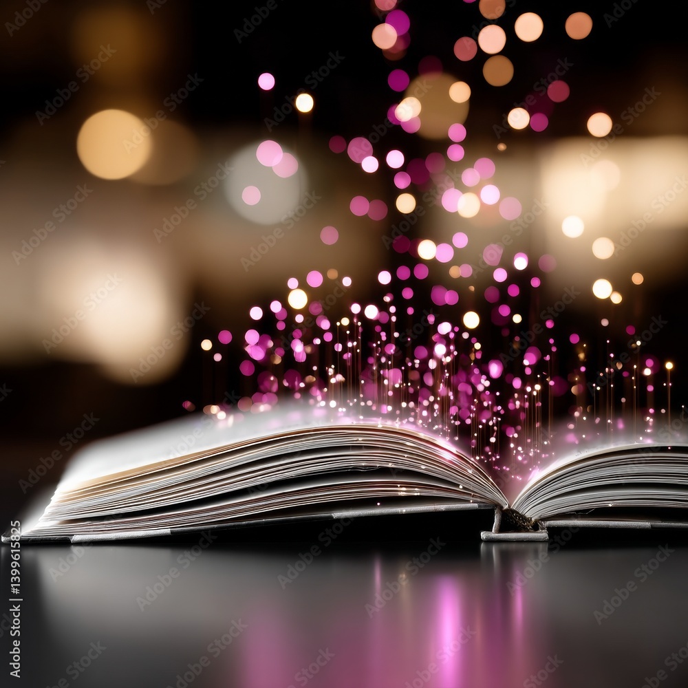 Aufkleber open book with magical lights: a portal to imagination and knowledge unveiled in a nighttime glow.