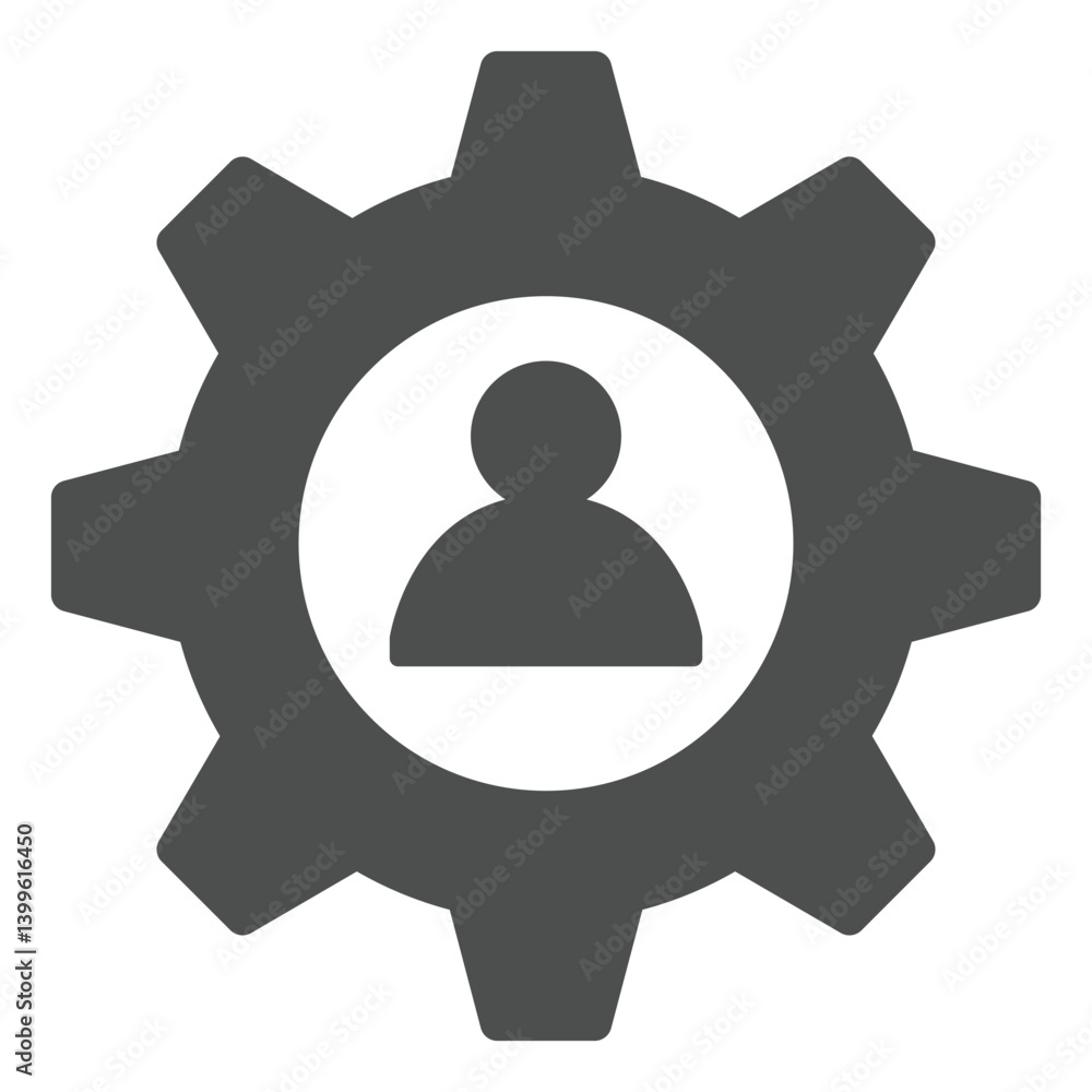 Poster cogwheel with user profile solid icon, repair service concept. vector graphics. custom settings, dev