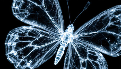 A mesmerizing digital butterfly, showcasing its vein structure as a complex, translucent network.