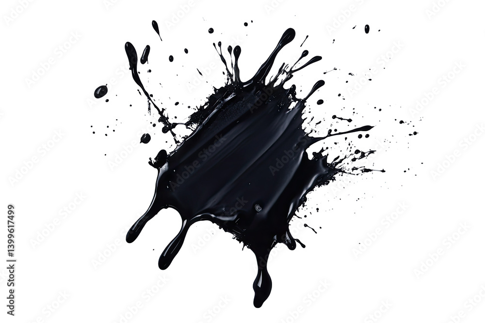 Poster a splash of black paint against a white background showcasing dynamic movement and texture often use