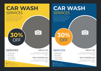 Cropped image of wheel of luxury yellow car in outdoors self-service car wash,  Creative car wash car detailing and rental flyer, car service, and price list flyer, automobile car service flyer modern