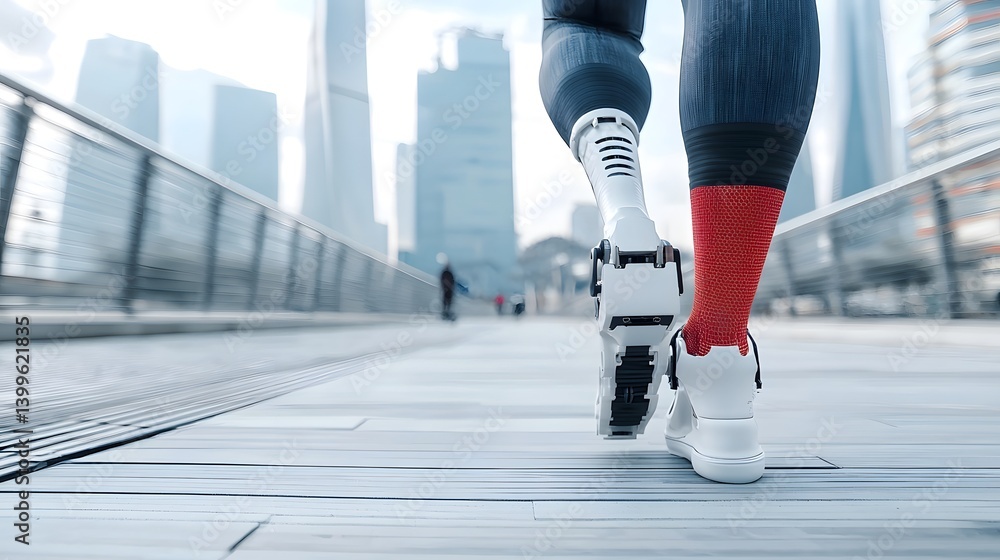 Poster innovative bionic leg featuring an ai driven adaptive walking system that provides enhanced mobility
