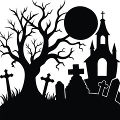 Graveyard Scene Silhouette Vector | Haunted Cemetery Design for Dark Themes
