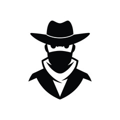 a black and white old school cowboy with a bandana.eps