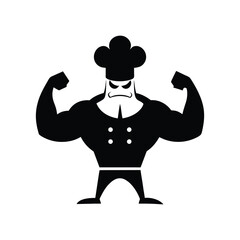 a black and white powerful chef on white background.eps