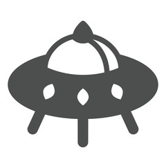 Alien ship solid icon, cosmos concept. Vector graphics. Spaceship for humanoid aliens, UFO plate sign on white background, glyph style icon for mobile or web design.