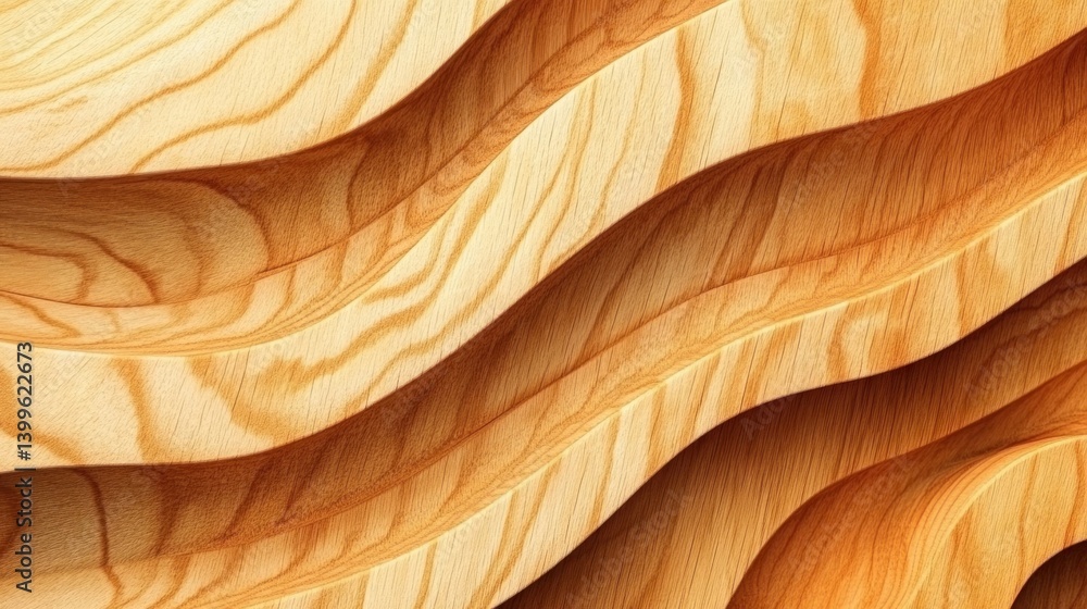 Poster a close-up view of a decorative wooden panel with undulating curves.