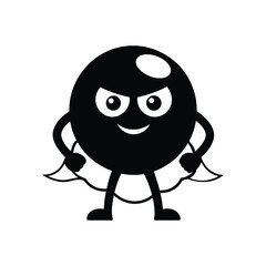 Black and white falafel ball mascot with pita cape and superhero pose.eps © Ranjit