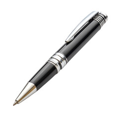 Naklejka premium Elegant black and silver ballpoint pen isolated on white. Writing instrument for office, school, or personal use.