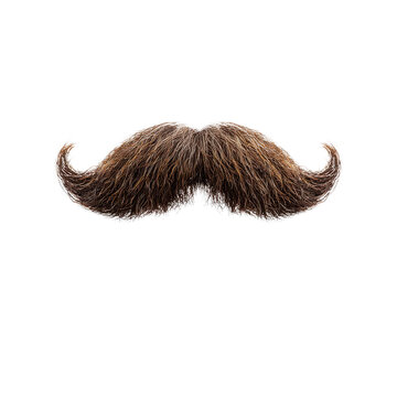 Brown mustache isolated on white background. Concept of facial hair, disguise, and costume.